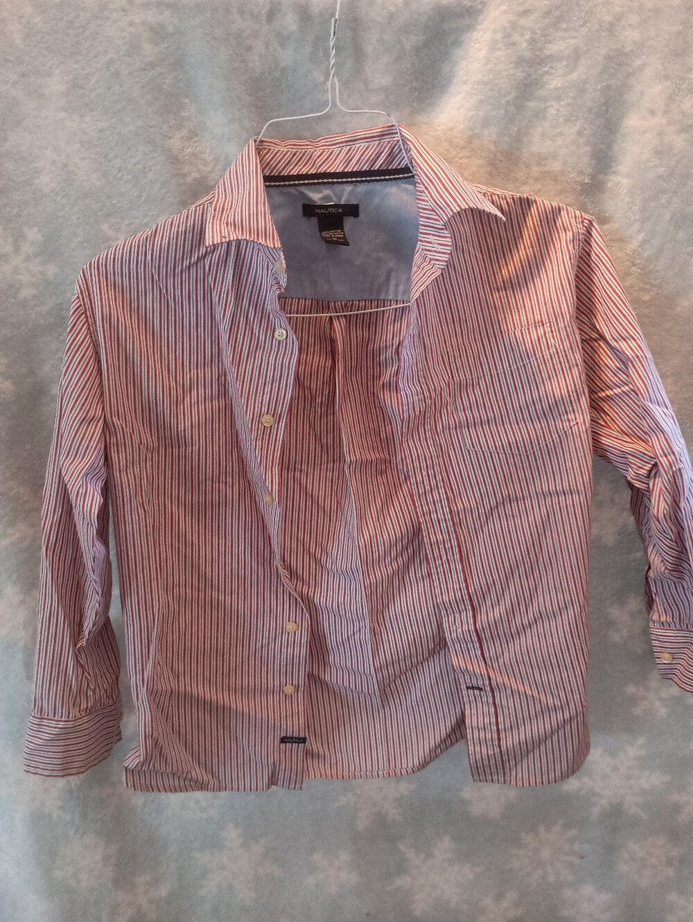 Nautica Boy's Red & White Striped Cotton Button-Down Shirt Size 10